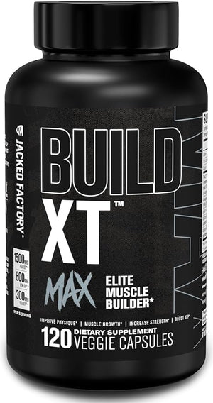 Jacked Factory Build-XT Max Muscle Builder for Men and Women - ATP Supplement with Peak02 Cordyceps KSM-66 Ashwagandha &amp ElevATP for Muscle Recovery Muscle Growth Increased Endurance - 120 Cou