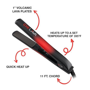 CHI Original Lava Ceramic Flat Iron, Hair Straightener For An Even &amp; Smooth Finish, Lower Temperature, 11 Foot Cord For Convenience, 1" Iron
