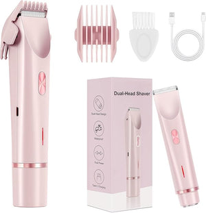 2025 2-in-1 Bikini Trimmer for Women - Painless Electric Razor, IPX7 Waterproof Dual Head Body &amp; Facial Hair Remover for Sensitive Skin(Pink) (Pink)