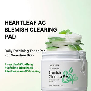 C¡¯NEW LAB Heartleaf AC Blemish Clearing Pad (70 pads) | Blackhead &amp Exfoliating Facial Pads for Smooth Skin | Heartleaf Extract Heartleaf Exosome Allantoin PHA Korean Skin Care