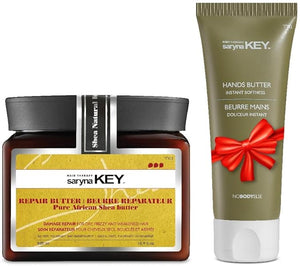Saryna Key Damage Repair Treatment Butter Mask - African Shea Butter for Dry Hair Treatment - Rejuvenating Butter Moisturizer with Natural Keratin and Vitamins A E F (500ml/16.9oz + Hand Cream)