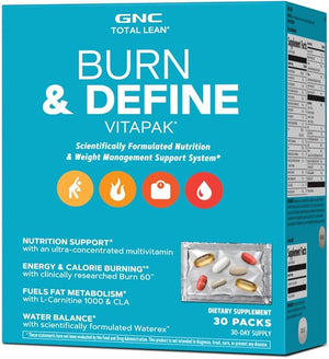 GNC Total Lean Burn and Define VitaPak Program for Men &amp Women 5-in-1 Pack for Energy Weight Management Calorie Burn Immune Health Water Balance 30 Servings