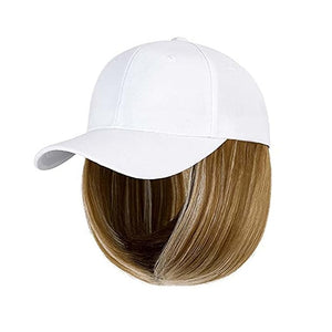 Woman Baseball Cap with Hair Extensions Straight Short Bob Hairstyle Adjustable Wig Hat 14inch Duck Tongue Hat Wig