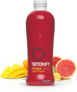 Detoxify Mega Clean Herbal Cleanse ? Tropical ? 32 oz ? Professionally Formulated Herbal Detox Drink ? Enhanced with Milk Thistle, Ginseng Root &amp; Guarana Seed ? Plus Sticker