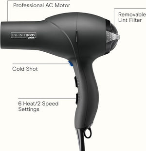 Infiniti PRO CONAIR Hair Dryer with Diffuser Professional AC Motor Tourmaline Ceramic Technology Blow Dryer Includes Concentrator and Blowout Brush Amazon Exclusive Gray