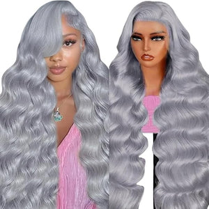 Grey 13x6 HD Lace Front Wigs Human Hair 200% Density Grey Body Wave Wig Human Hair Pre Plucked With Baby Wave Wigs Human Hair for Women.(32inch)