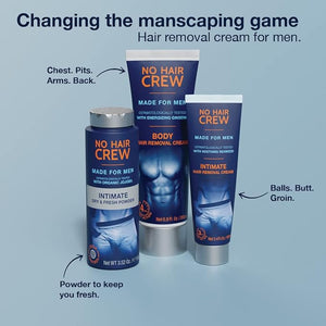 No Hair Crew | The Mega Bundle | Intimate and Body Hair Removal Creams with Intimate Dry &amp; Fresh Powder | Made for Men