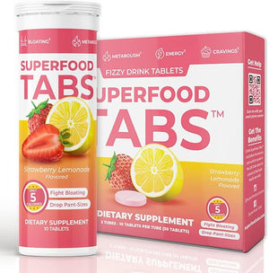 Superfood Tabs Superfoods Company Detox Cleanse Drink - Supplement for Women &amp; Men - Support Healthy Weight, Digestive Health, Cravings &amp; Bloating Relief - Strawberry Lemonade Flavor [30 Table