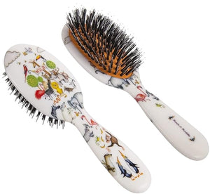 Rock &amp; Ruddle Natural Mixed Boar Bristle Hair Brush for Women and Kids (Small/Travel Size, 17.5cm) - Perfect for Wet or Dry Hair, Detangling Smoothing Blowdrying - Made in UK - Wild Design