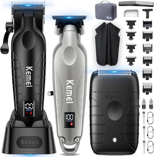 KEMEI Hair Clippers for Men Professional Barber Clippers and Trimmers Set Foil Shaver for MenCordless Hair Clippers and Barber Kit Hair Cutting Kit KM-2293Silver KM-PG2290D KM-T95