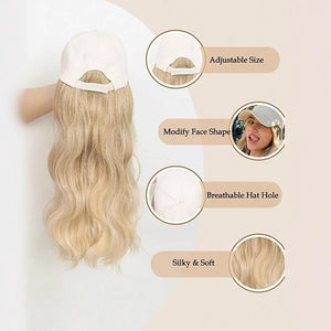 Sun Hat Wig for Women Baseball Cap with Hair Extensions Attached 22 Long Wavy Straight Hairpieces Synthetic Wig