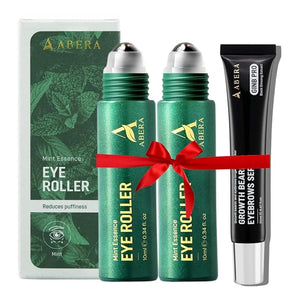 Abera Eye Roller Serum for Men ? Cooling Roller for Puffy Eyes &amp Dark Circles Under Eye Treatment with Mint Essence Vitamin C &amp Peptides 0.34 Fl Oz 2 Box + 1 Eyebrows Serum