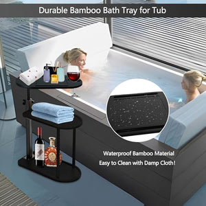 3 Layer Bathtub Tray TableBamboo Swivel Bathtub Side Table Height AdjustableFreestanding Bathtub Tray for Tub Against WallBathtub Accessories&ampBathroom Organizer for Luxury Home Spa (Black)