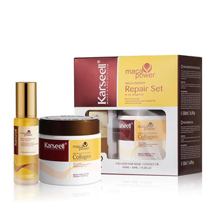 Karseell Collagen Hair Treatment Mask Argan Oil Set for Deep Repair Conditioning of Damaged Dry and All Hair Types 16.9floz + 1.69floz