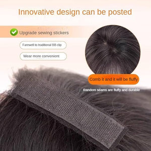 Hook and Loop Strap Human Hair Bangs No Clips Magic Paste Toppers For Women Female Upgrade Sewing Stickers Increase Volume of Fluffy Hair Patches (Black no Bangs 2x10cm)