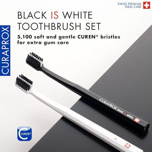 Curaprox Toothbrush Duo ? for Adults | Stylish Black &amp; White Ultra-Soft toothbrushes | Whitening-Friendly | Black/White | 2-Pack
