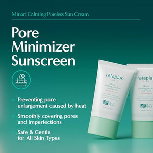 Rataplan Minari Calming Poreless Sun Cream SPF 50+ PA++++ (2 Pack)- Mineral Sunscreen Korean Sunscreen for Oily Skin Pore Minimizer for Face Reef Safe Korean Skincare