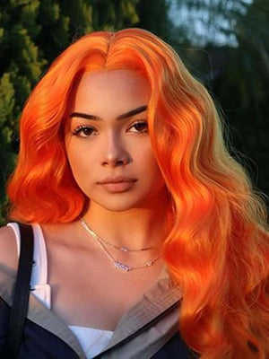 Melody Long Ginger Wavy Synthetic Lace Front Wigs - Heat Resistant Side Parting Cosplay Wigs