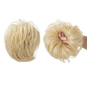 EARSHOT Hair Buns Hair Piece 1 Piece Ball Head Wig Ring Natural Fluffy Long Beard Curly Hair Ring Ponytail Braid Hair Extension Hair Wig Bag Bun Hair Accessories For Girls (Color : Beach blonde)