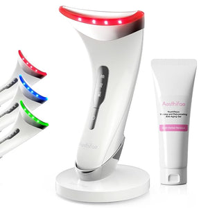 Red Light Therapy for Face and Neck, Renewal Face Lift Device with Vibration Tech, 3 in 1 Face Massager Tool with Thermals, True Beauty Glow Facial Sculptor for Wrinkles, Double Chin (White)