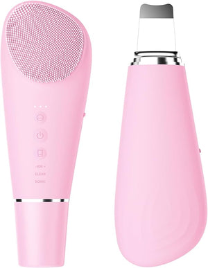 Silicone Face Scrubber Blackhead Remover Rechargeable 2-in-1 Facial Cleansing Brush &amp Skin Spatula Duo IPX7 Waterproof Exfoliating Massager Deep Cleansing for Women and Men£¨Light Pink£©