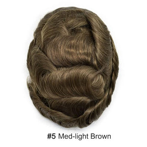 LYRICAL HAIR Toupee for Men Hair System Replacement Monofilament Mens Toupee Hairpiece Durable Poly Coated NPU Around Wig for Men 5X7 #5 Med-light Brown-120% Med-light to Medium Density
