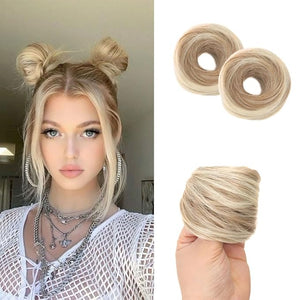 Hair Buns, 2 PCS Synthetic Mini Rubber Band Hair Bun Extensions - Ideal Messy Updo Wig Accessories for Daily Use Hair Buns Hair Piece(Brown white)