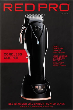RED Pro Professional Cordless Hair Clipper for Men Electric Rechargeable Hair Clipper Set for Barbers and Stylists with Up to 150 Minutes Battery Life 6 Clippers Guide Included (Matte Black)