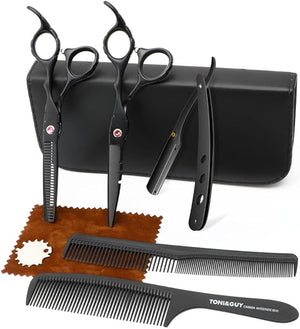 Professional Black Hair Cutting Scissors Sets Stainless Steel Barber Hairdressing Scissors Salon Multifunctional Thinning Scissors Straight Shears Tools for Mother Father Friends' Christmas Gift