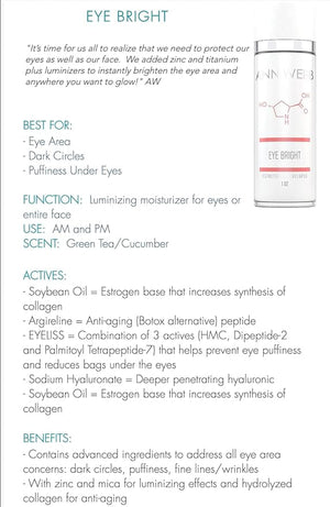 Eye Bright Cream - Anti Aging Eye Cream w/Collagen Peptides &amp Hyaluronic Acid for Dark Circles Firms Fine Lines.5oz
