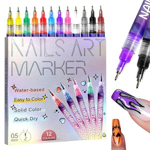 12 Color 3D Nail Art Pens Set, Nail Art Pens for Painting Nails Art Markers for Gel Nails, Nail Art Tools Drawing Painting Point Liner DIY (1 Pc)
