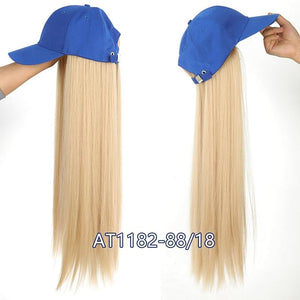 Sun Hat Wig for Women Baseball Cap with Hair Extensions Attached 22 Long Wavy Straight Hairpieces Synthetic Wig