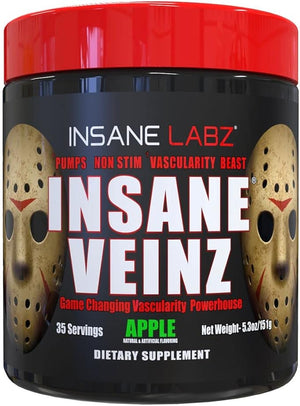 Insane Labz Insane Veinz Non Stimulant NO Enhancing Powder Nitric Oxide Booster Loaded with Agmatine Sulfate and Betaine Anhydrous Increase Vascularity 35 Srvgs Apple