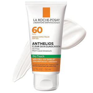 La Roche-Posay Anthelios Clear Skin Sunscreen Dry Touch SPF 60 Oil Free Sunscreen For Face Oil Absorbing Broad Spectrum SPF + Antioxidants Non-Greasy Oxybenzone Free Travel Size