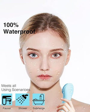 N?graCoola Electric Facial Cleansing Brush - Waterproof and Rechargeable Exfoliates Cleanses and Massages Skin - Light Blue