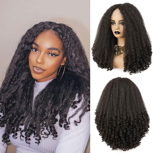 SOKU Afro Curly Lace Front Wig Synthetic Kinky Straight with Curly Ends T Part HD Transparent Swiss Lace Fluffy Bouncy Hair Wigs 20 Inch Dark Brown Heat Friendly Afro Wigs for Black Women