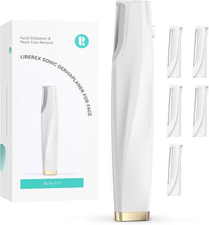 Sonic Dermaplaning Tool for Face - Rechargeable Dermaplane Razor with 6 Refill Dermablades Facial Hair &amp Peach Fuzz Remover for Women (White)