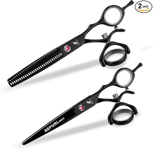 6" Professional Hair Cutting Scissors Barber Hair Thinning Shears Swivel Design with Rotating Handle Flying Scissors, Black
