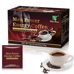 Men's Herbal Energy Coffee - Instant Black Coffee with Maca, Tongkat Ali, Epimedium &amp; Ginseng ? Boost Focus, Stamina &amp; Vitality ? 20 Sachets