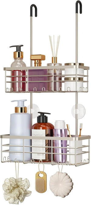 HapiRm Hanging Shower Caddy Organizer - No Drilling Shower Organizer with Hooks Rustproof &amp Waterproof 304 Stainless Steel Bathroom Shelves - Brushed Nickel