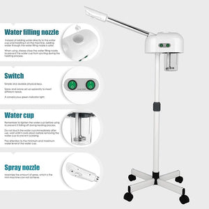 Professional Facial Steamer, Hot Mist, Ozone Humidifier, Can Use at Home and Beauty Salon, Extract Blackheads, Rejuvenate and Hydrate Your Face Skin for Youthful Complexion (Button)