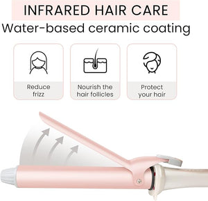 UMART Waver Curling Iron 1 Inch Hair Curler Curling Wand 7.28 Inch Long Barrel Dual Voltage Ceramic 10s Fast Heating Styling Tools for Long Hair All Hair Types Dusty Rose Gold 25mm