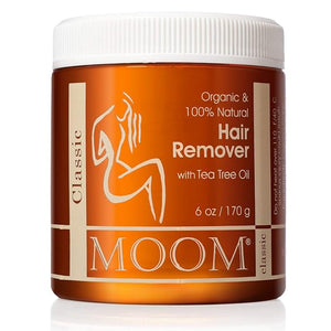 MOOM Organic Sugar Wax with Tea Tree Oil 6 oz Jar Hair Removal for Bikini Brazilian Face &amp Legs - Soft Wax for Sensitive Skin Wax Beads Alternative For Women &amp Men (Strips &amp Sticks NO