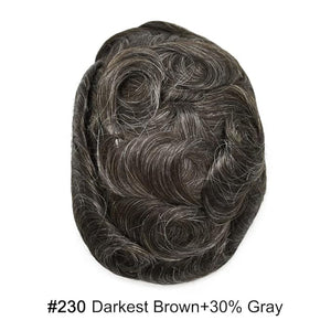 LYRICAL HAIR Toupee for Men Hair System Replacement Injected Poly Skin Mens Hairpiece Durable PU Wig for Men 7X10 #230 Darkest Brown+30% Gray-110% Light to Medium Density