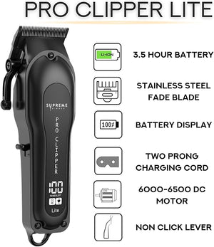 Supreme Trimmer Pro Clipper Lite | 210 Min Run Time Professional Hair Cutting Tool Set + Hair Comb, Scissors &amp; Fade Blade | STC5000