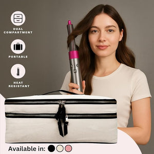 Bag-all Double Hair Tools Travel Bag | Curling Iron Travel Case Heat Resistant | Traveling Case for Grooming Supplies | Hair Straightener Pouch for Hot Tools for Women | Cream