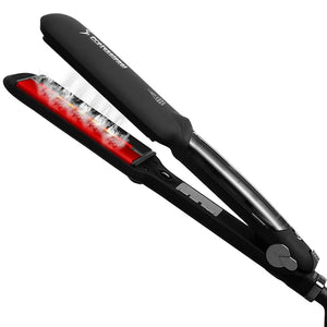 Professional Steam Infrared Hair Straightener Flat Iron with 2 inch Wide Tourmaline Ceramic Plate Fast Vapor Instant Heat Up with Adjustable Temperature Dual Voltage (Black)