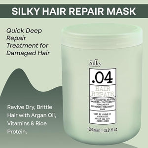 SILKY .04 Intensive Hair Repair Mask - Deep Conditioning Treatment with Argan Oil Amino Acids &amp Rice Protein - Repair Treatment for Dry &amp Damaged Hair - Balanced PH Levels - 33.8oz
