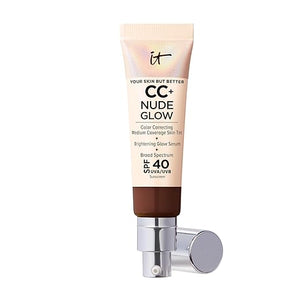 IT Cosmetics CC+ Nude Glow - Medium Coverage Foundation with SPF 40 &amp Brightening Glow Serum Lightweight Skin Tint 2% Niacinamide + Hyaluronic Acid Up to 24H Hydration Normal/Dry Skin - 1.08 f