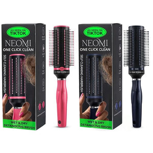Set of 2 Self Cleaning Hair Brushes for Women Men - Detangler Round Brush for Blow Out - Roller Retractable Travel Hairbrush - Navy Blue &amp Pink Christmas Gifts